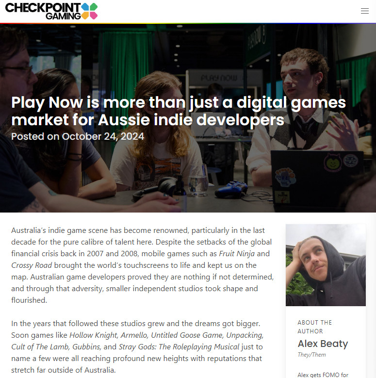 Covering an event like Play Now was really intimidating because there was so much talent in that space that I needed to do justice!  

Very thankful to have been invited on behalf of <a href="/CheckpointAU/">Checkpoint Gaming</a> by <a href="/wearevicscreen/">VicScreen</a> 💙

✨Link in replies ✨