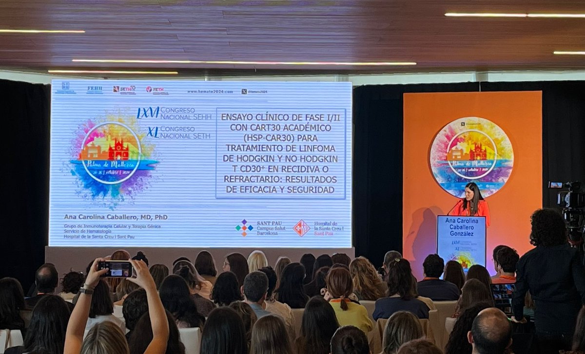 Irenedenuevo's tweet photo. Dignos de sesión plenaria los resultados presentados en #Hemato2024 por @anita_Caballero de @hematosantpau  sobre el primer ensayo académico con un CART30 en nuestro entorno. Felicidades!! @IRSantPau https://t.co/1yhe7iCoqt