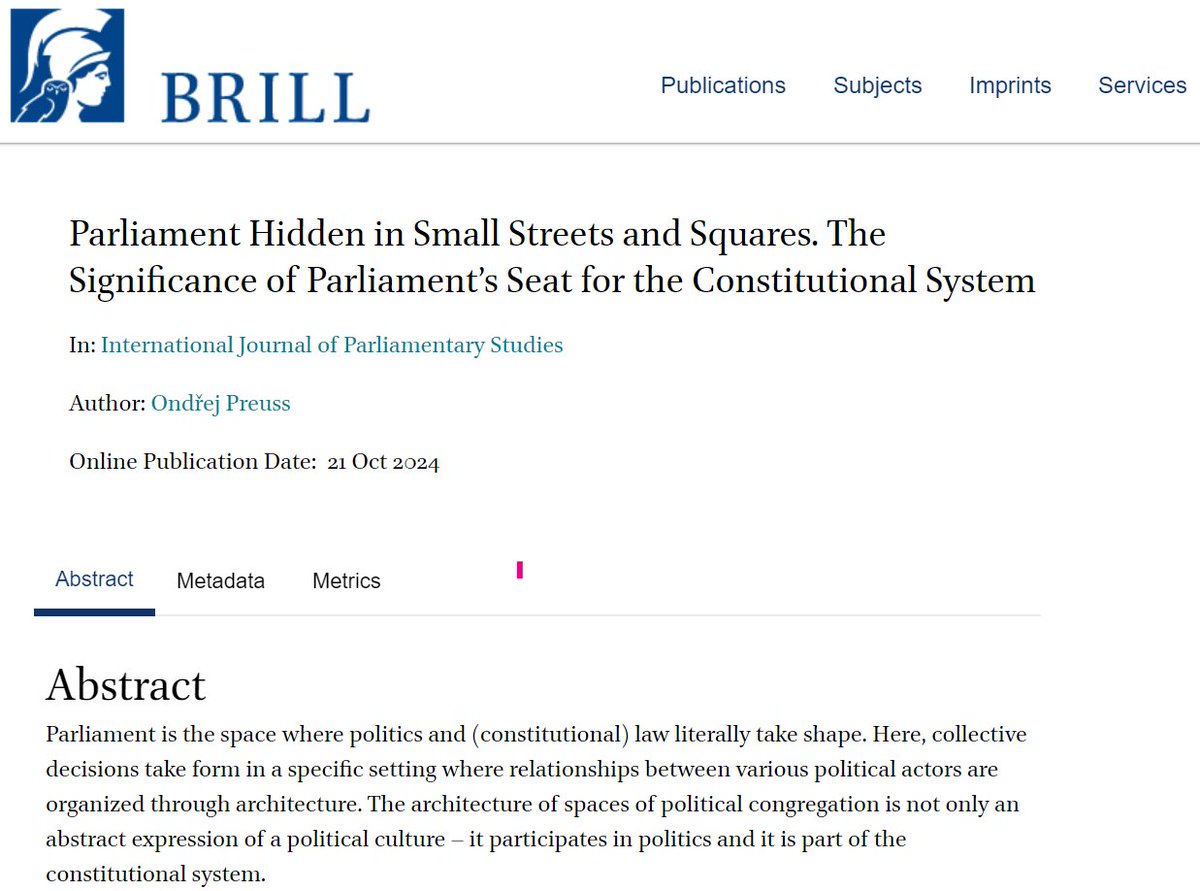 I am happy to share my latest article. I try to link architecture and constitutional law using our Czech "hidden" parliament as an example.
