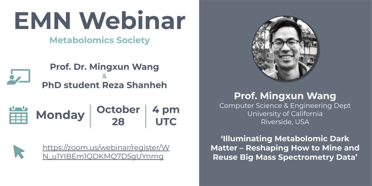EMN Metabolomics Society (@emn_metsoc) on Twitter photo Join us for an exciting webinar on 'Illuminating Metabolomic Dark Matter - Reshaping How to Mine and Reuse Big Mass Spectrometry Data' feat. Prof. Mingxun Wang and <a href="/morezash/">Reza Shahneh</a>! REGISTER HERE 👉 tinyurl.com/42rvaecc #EMN #MetSoc #Metabolomics #EarlyCareer #STEM #ECR Join us for an exciting webinar on 'Illuminating Metabolomic Dark Matter - Reshaping How to Mine and Reuse Big Mass Spectrometry Data' feat. Prof. Mingxun Wang and <a href="/morezash/">Reza Shahneh</a>! REGISTER HERE 👉 tinyurl.com/42rvaecc #EMN #MetSoc #Metabolomics #EarlyCareer #STEM #ECR