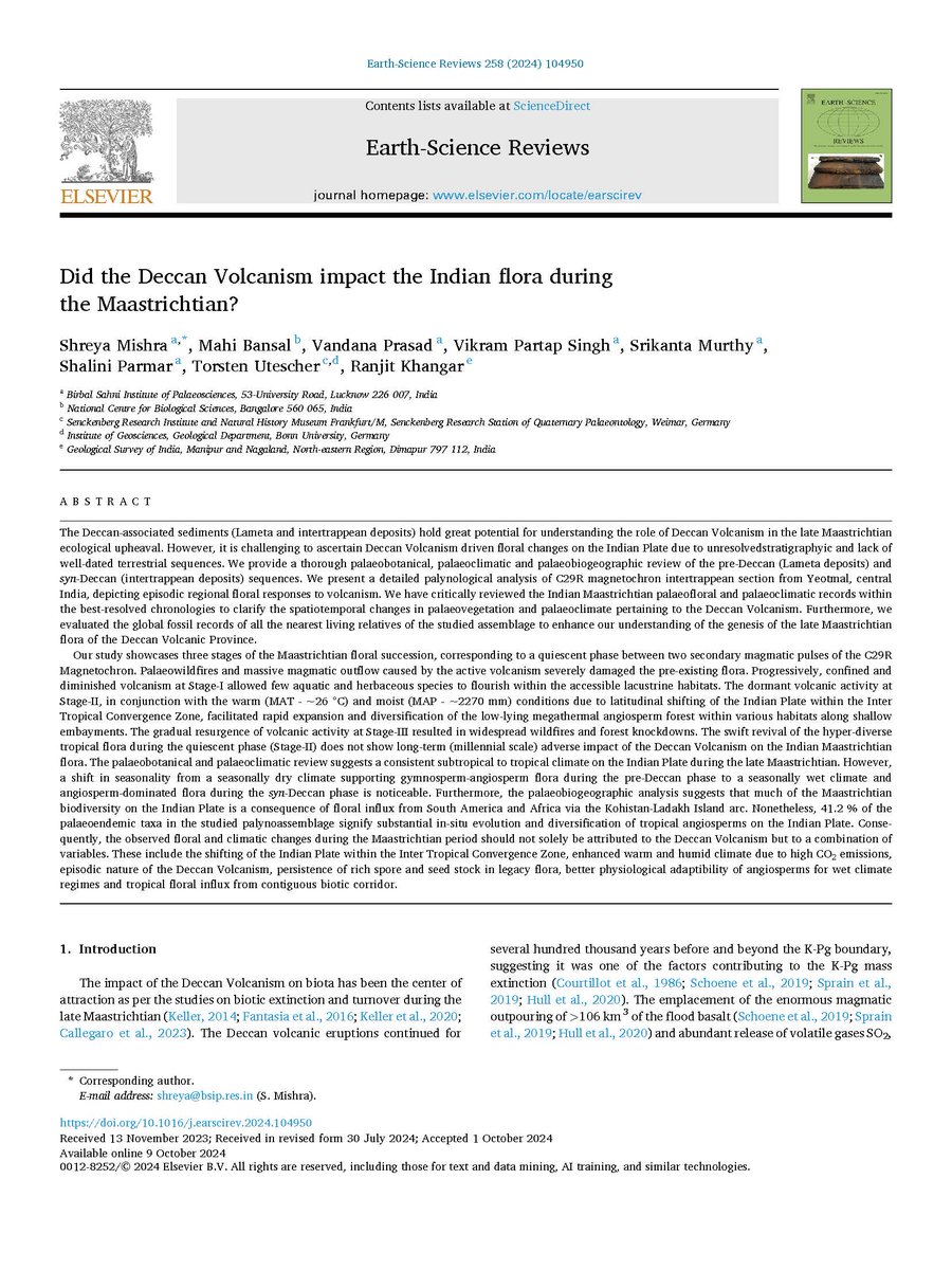 BSIP_official's tweet photo. Did the #Deccan #Volcanism affect the Indian Plate's #Maastrichtian Flora?  Understanding the #genesis and diversification of #angiosperm flora on the Indian plate during the #Maastrichtian Period. @IndiaDST @DrJitendraSingh @karandi65 https://t.co/zBByljhCEc