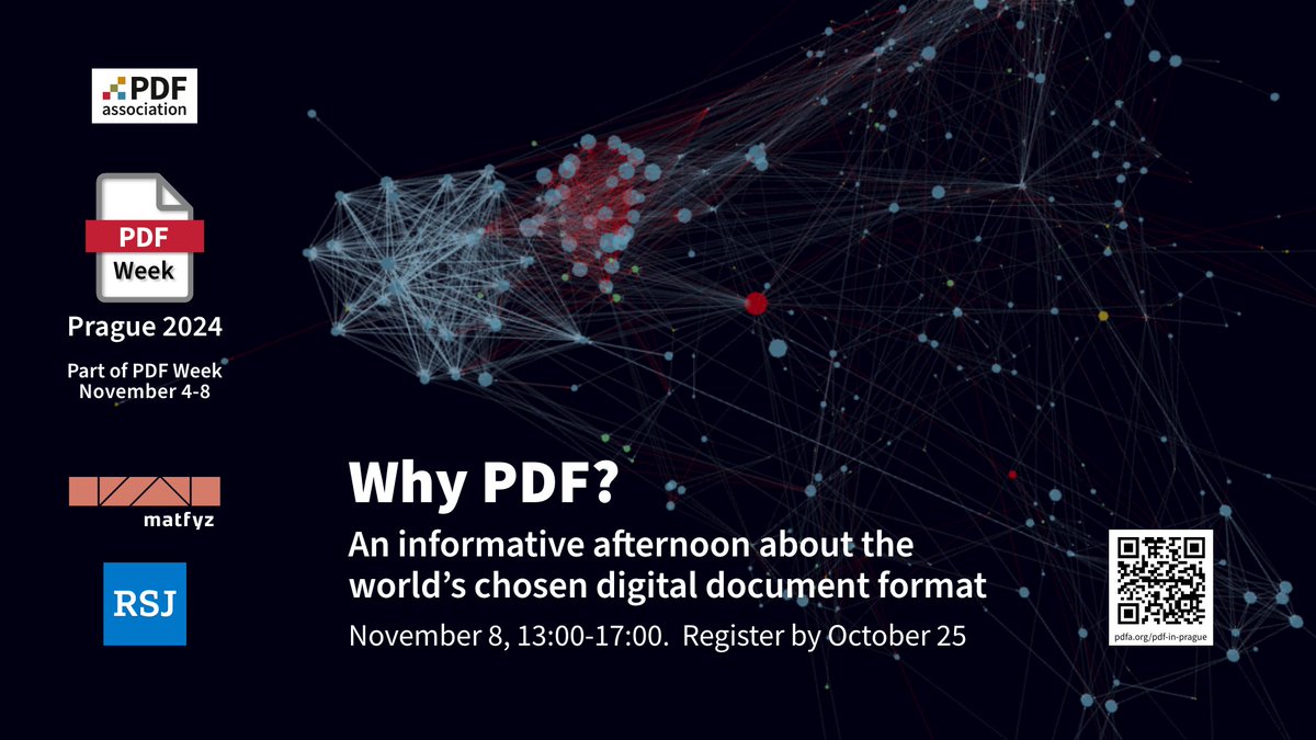 Jak probíhá vývoj formátu PDF a kdo za ním stojí?

📅8.11.2024
🕒od 13:00
📍Malostranské nám. 25, učebna S9

Přednášky jsou otevřeny pro všechny.
Budeme se na Vás těšit!

Více informací na: pdfa.org/pdf-in-prague/
V případě otázek kontaktujte: whypdfprague2024@gmail.com