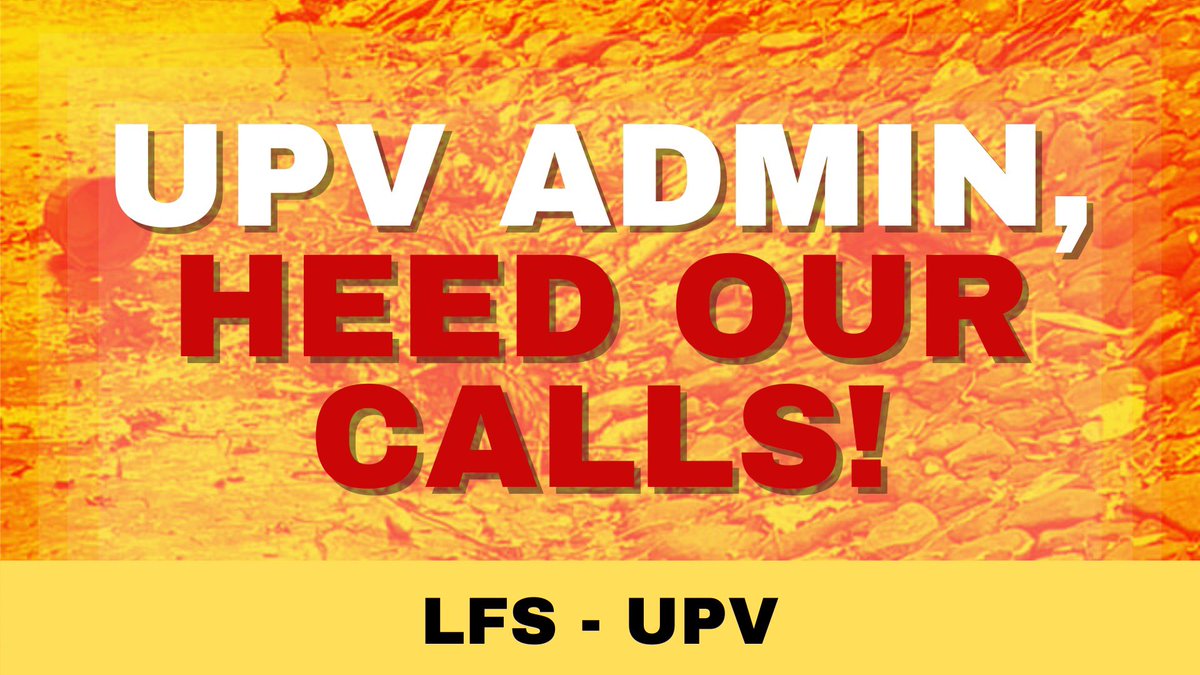 Ang LFS UPV ay nakikiisa sa panawagan para sa isang agaran at makabuluhang tugon mula sa UPV Administration  sa panahon ng sakuna.

UPV, unahin ang kaligtasan at kapakanan ng bawat Iskolar ng Bayan!

#DoBetterUPV