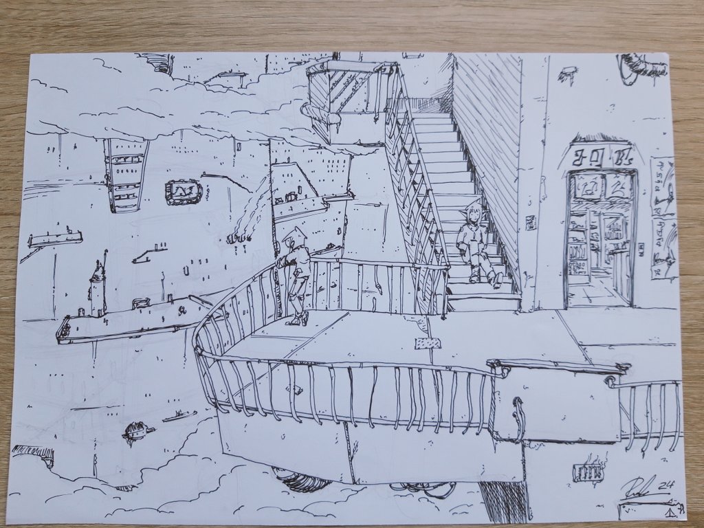 Dibujillo que hice mientras capitaneaba mi stand en el Oh! Comics. Taisa y Nuon en un mirador de Bezercrik VI.