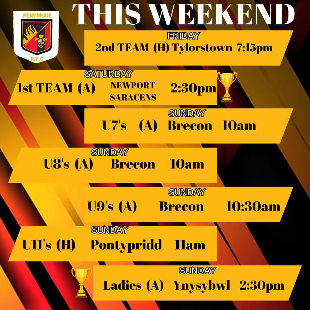 A Full Weekend For Our Teams This Week Starting at Graig Park Friday Under Lights!! Plus 2 Senior Teams Playing In Cup Games! Good Luck To Every Player Taking To The Field This Weekend!!