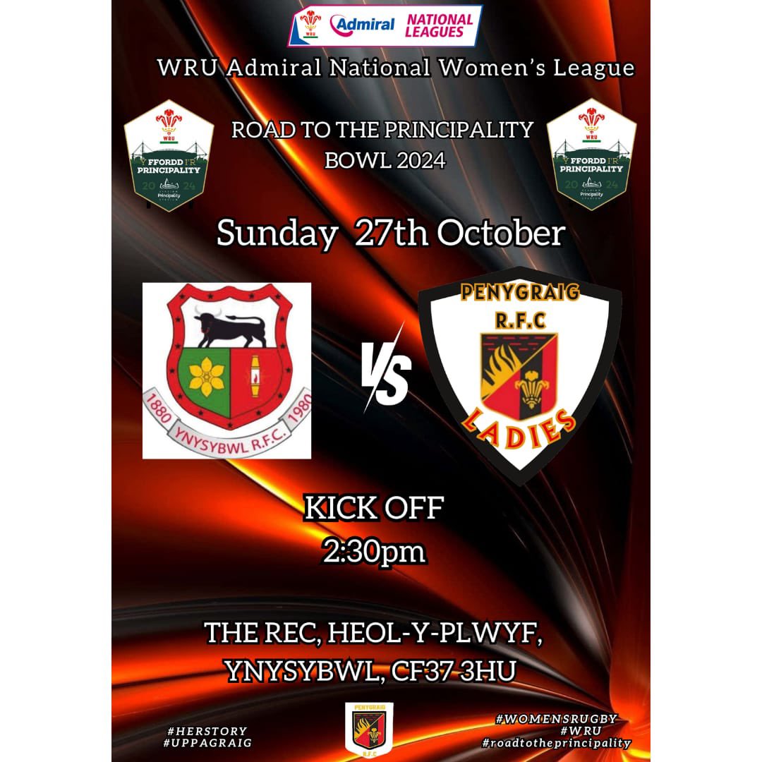 🏆CUP GAME🏆
🕖  𝑲𝒊𝒄𝒌 𝑶𝒇𝒇  2.30𝒑𝒎! 🕖
🏟 AT THE REC, YNYSYBWL🏟
🏆Road To The Principality Bowl🏆
📍 CF37 3HU📍
  𝗖𝗼𝗺𝗲 &amp; 𝗦𝘂𝗽𝗽𝗼𝗿𝘁 𝗧𝗵𝗲 𝗚𝗶𝗿𝗹𝘀!
#UPPAGRAIG #𝗚𝗿𝗮𝗶𝗴𝗟𝗮𝗱𝗶𝗲𝘀