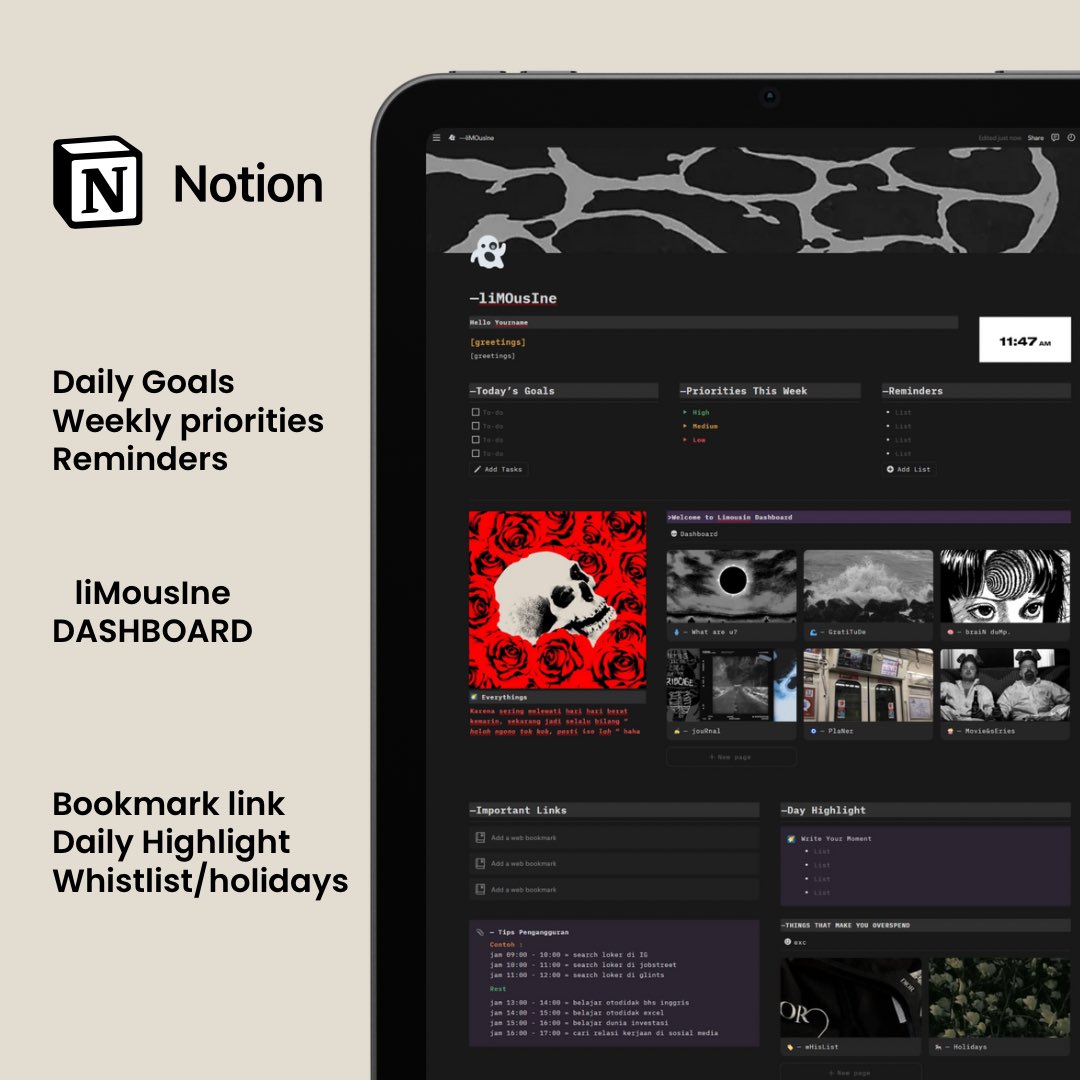 senoaena's tweet image. Start planning your productive days with this easy-to-use template today.

Click the link in my bio to grab it before the stock runs out! 🚀
#notion #notiontemplate #notionplanner