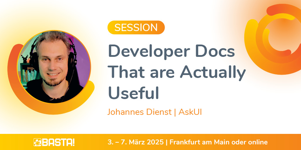 BASTAcon's tweet image. 📄 Poor developer docs = poor product success! Join @JohannesDienst as he shares how he revamped subpar docs into efficient, user-friendly resources. Learn about Docs-As-Code, structured content, and more!
▶️ ow.ly/7g5w50TSkKa ◀️
#DevDocs #DocsAsCode #SoftwareQuality