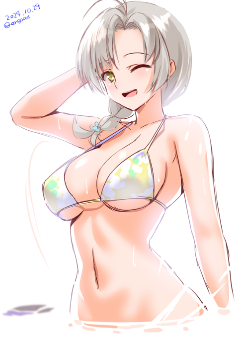 ざっぱーんと出てきた衣笠さん。
ぬ、脱げてる…

#艦これ版深夜の真剣お絵描き60分一本勝負 
#艦これ版真剣お絵描き60分一本勝負_20241024 