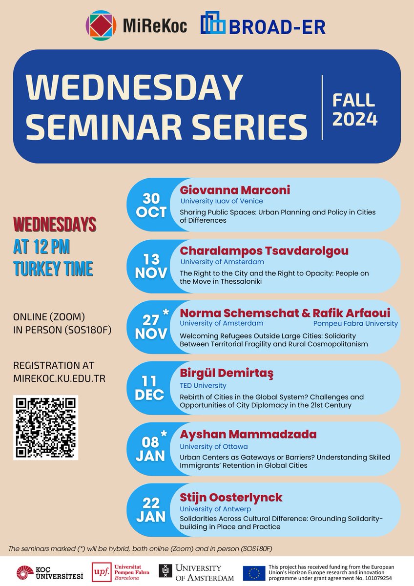 BROAD-ER Bridging the Migration and Urban Studies (@broad_er) on Twitter photo 📢 Save the date! MiReKoc BROAD-ER Wednesday Seminar Series kicks off next week. Join us bringing together exceptional researchers to explore the nexus of migration and urban studies.
Zoom registration:
kocun.zoom.us/meeting/regist…
<a href="/MiReKoc/">MiReKoc</a> <a href="/UvA_AISSR/">AISSR (no longer active on X)</a> <a href="/GritimUpf/">Gritim-upf</a> 📢 Save the date! MiReKoc BROAD-ER Wednesday Seminar Series kicks off next week. Join us bringing together exceptional researchers to explore the nexus of migration and urban studies.
Zoom registration:
kocun.zoom.us/meeting/regist…
<a href="/MiReKoc/">MiReKoc</a> <a href="/UvA_AISSR/">AISSR (no longer active on X)</a> <a href="/GritimUpf/">Gritim-upf</a>