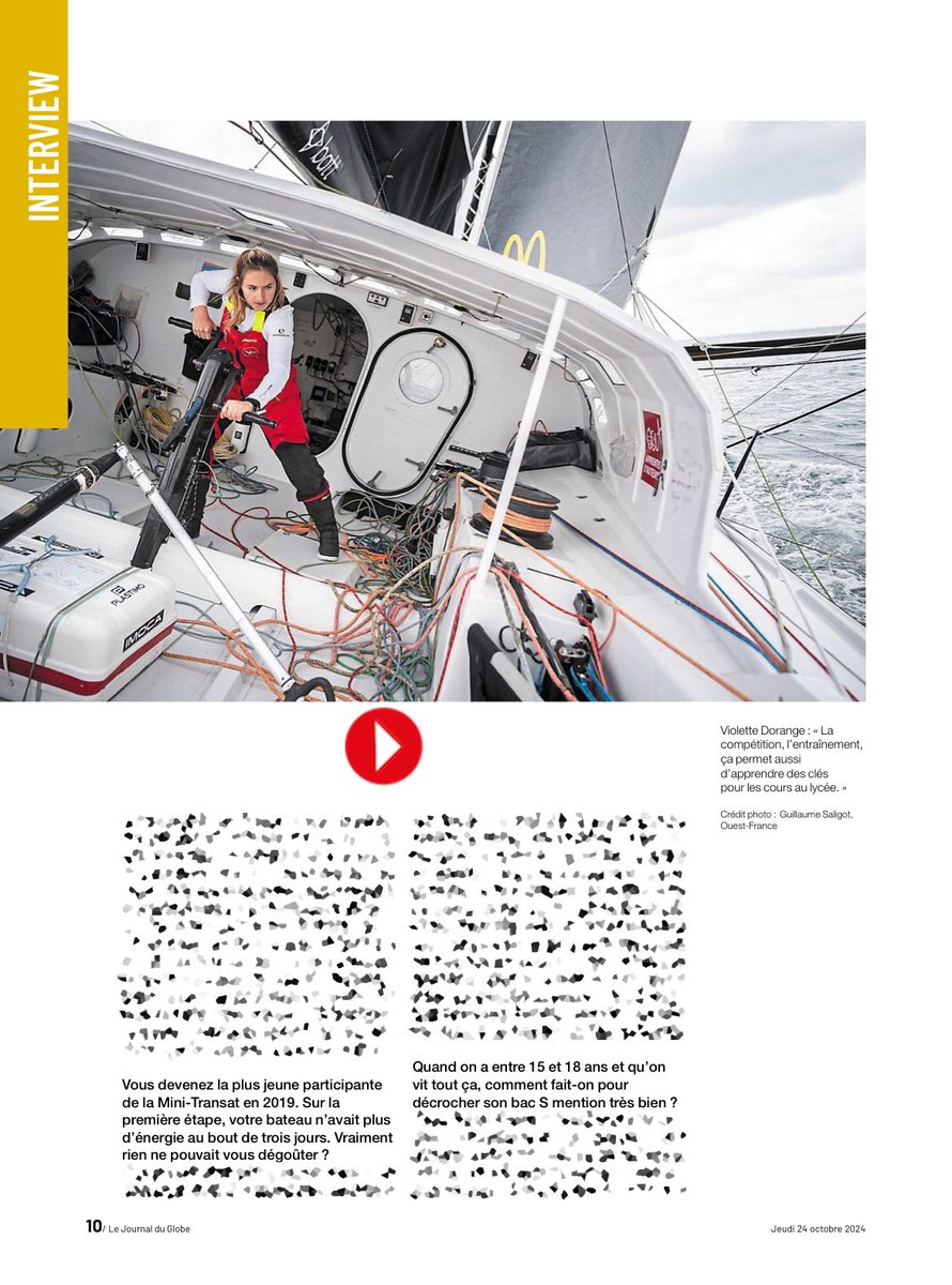 🗞️ Aujourd’hui sur ouest-france.fr, avec la première édition du Journal du Globe, avec en couverture et intérieur, une grande interview de Violette Dorange 📸 Lors d’une nav’ en avril 2024 pour <a href="/sports_ouest/">Ouest-France Sports</a>