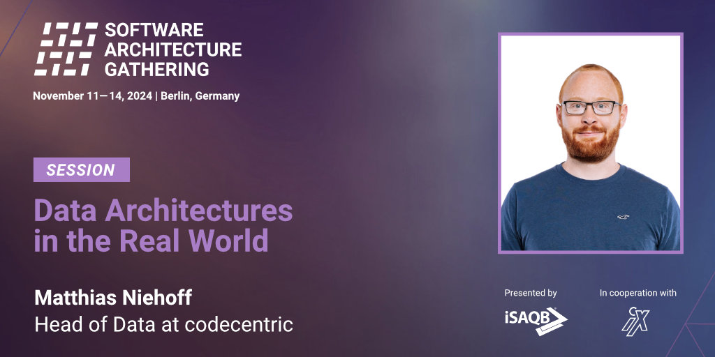 Software Architecture Gathering (@sag_conference) on Twitter photo Real-World Data Architectures 💡
In his #SAGconf session, <a href="/matthiasniehoff/">Matthias Niehoff</a> shares insights from real projects, exploring various approaches to data architectures, the constraints they face, and the decisions that shape them. Learn how to apply these lessons to your own Real-World Data Architectures 💡
In his #SAGconf session, <a href="/matthiasniehoff/">Matthias Niehoff</a> shares insights from real projects, exploring various approaches to data architectures, the constraints they face, and the decisions that shape them. Learn how to apply these lessons to your own