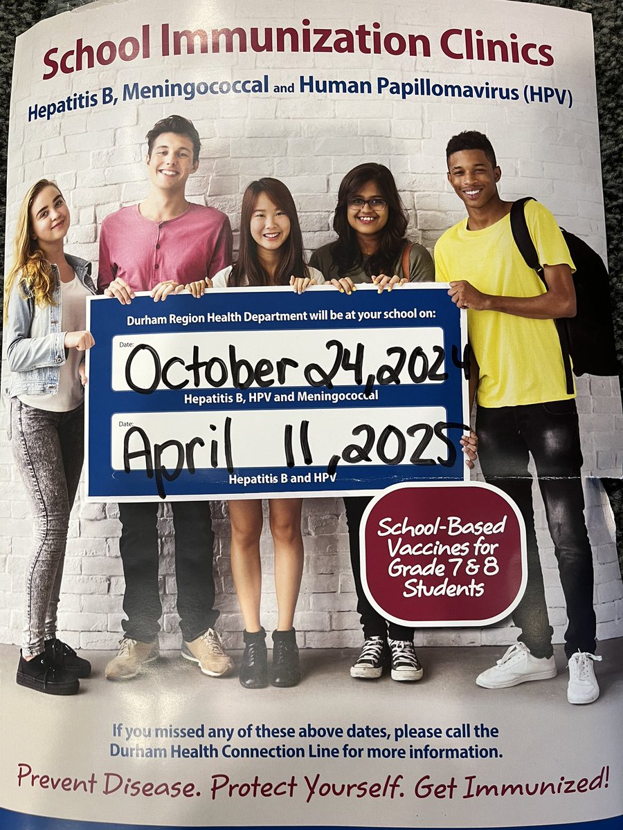 Reminder: Grade 7 vaccination clinic for those that returned consent forms.