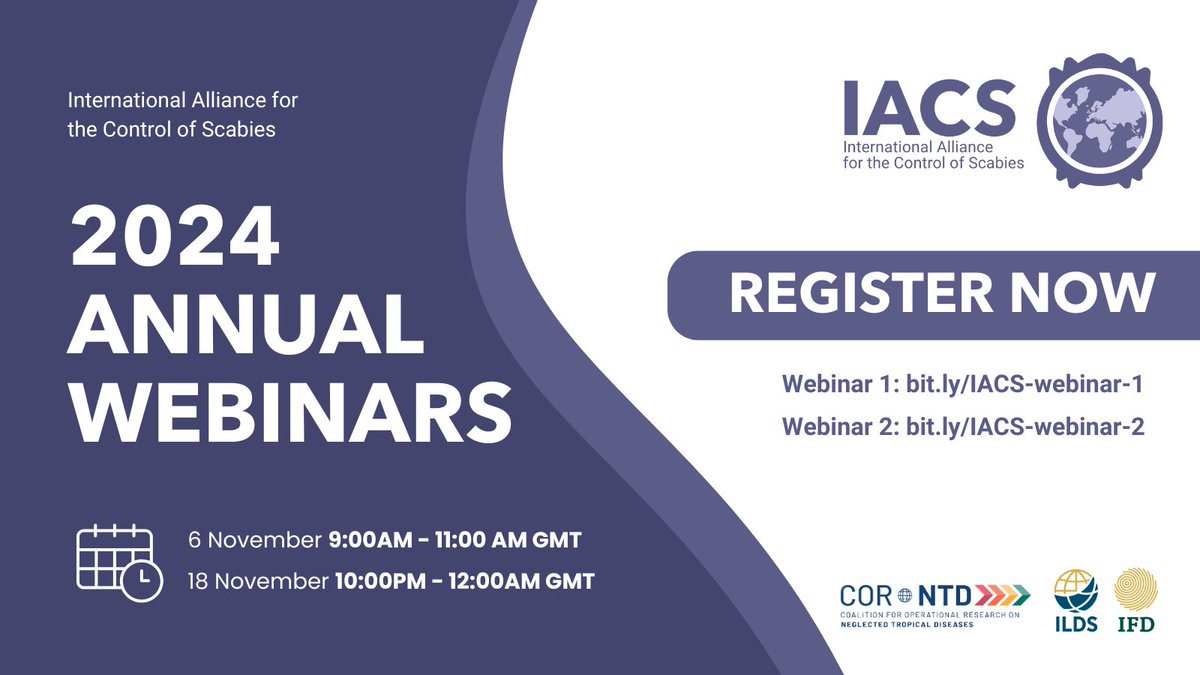 Register now for our 2024 Annual webinars on: 

🗓️ 6 November | 9:00 AM - 11:00 AM GMT
🗓️ 18/19 November | 10:00 PM - 12:00 AM GMT

The webinars will give updates about research and efforts towards control of this Neglected Tropical Disease. Registration links in thread 👇