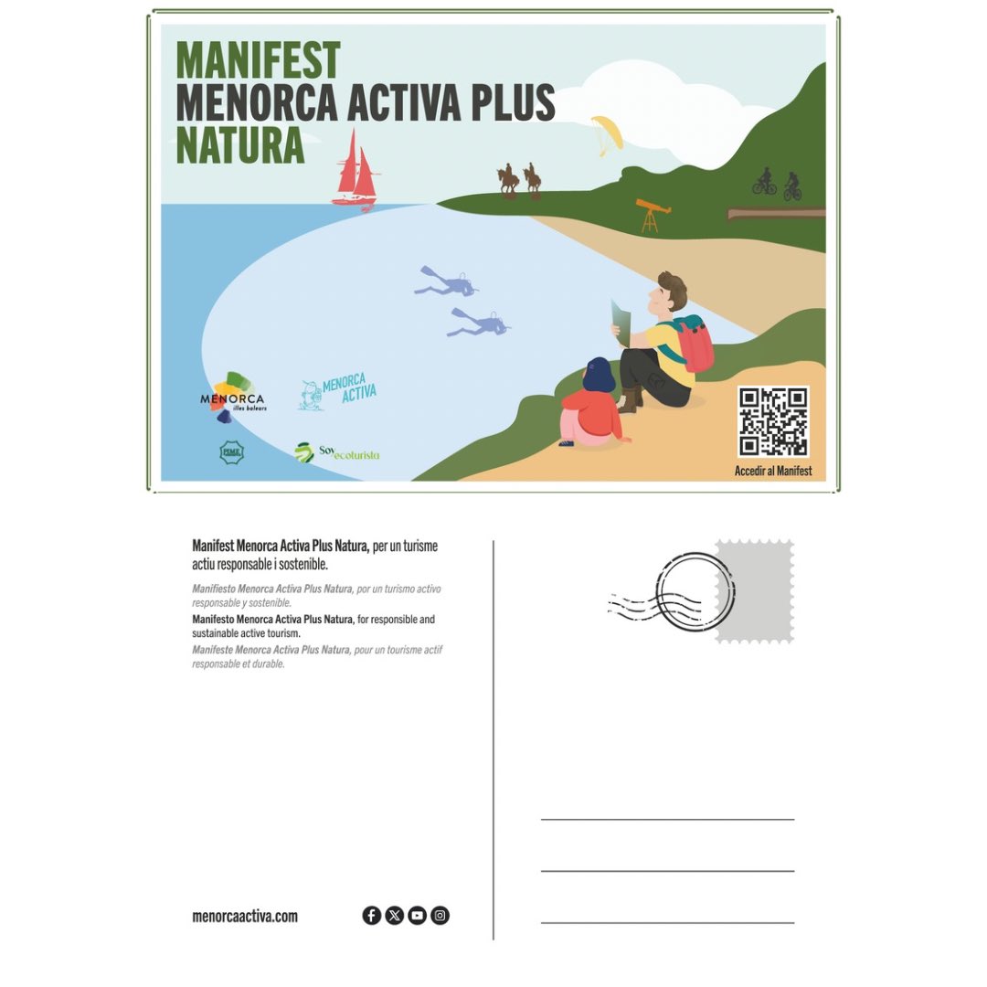 Con el objetivo de compartir nuestro compromiso y difundir el contenido del Manifiesto Menorca Activa Plus Natura, hemos creado estas postales para que nuestros socios las entreguen a sus clientes.
<a href="/TurismoMenorca/">Turismo de Menorca</a> 
<a href="/pimemenorca/">PIME Menorca</a>