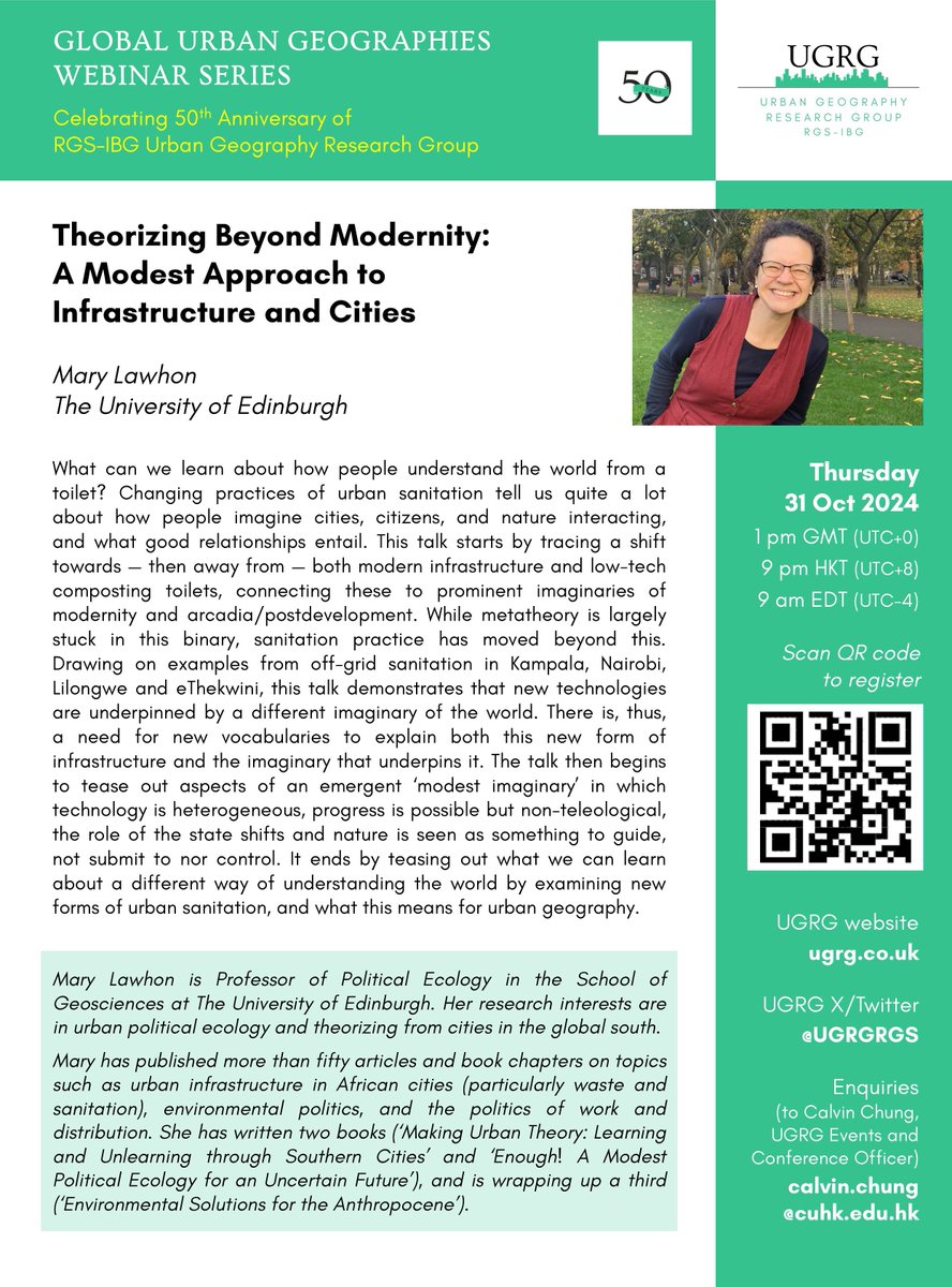 UGRG (@ugrgrgs) on Twitter photo One week to go!
What can we learn about how people understand the world from a toilet?
Get your answers from our 4th Webinar with Prof Mary Lawhon from <a href="/GeosciencesEd/">School of GeoSciences @ University of Edinburgh</a>
⏰Thu 31 Oct 2024, 1pm GMT, 9pm HKT, 9am EDT
👉Sign-up: tinyurl.com/2p98kn9t One week to go!
What can we learn about how people understand the world from a toilet?
Get your answers from our 4th Webinar with Prof Mary Lawhon from <a href="/GeosciencesEd/">School of GeoSciences @ University of Edinburgh</a>
⏰Thu 31 Oct 2024, 1pm GMT, 9pm HKT, 9am EDT
👉Sign-up: tinyurl.com/2p98kn9t