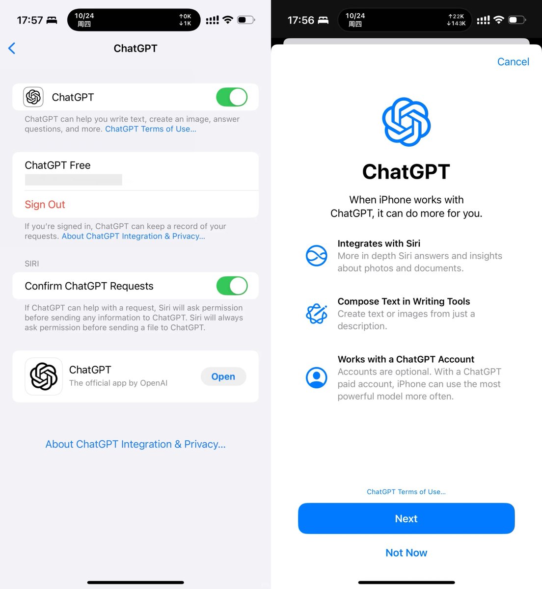 hzlzh's tweet photo. 📱 港版 iPhone 16 更新到 iOS 18.2 Beta 之后，Siri 可以接入 ChatGPT，撒花！🎉 如果后续不变动，那就很香~
需要：港版设备+英文系统语言+非国区AppleID 登录iCloud+其他 🤭