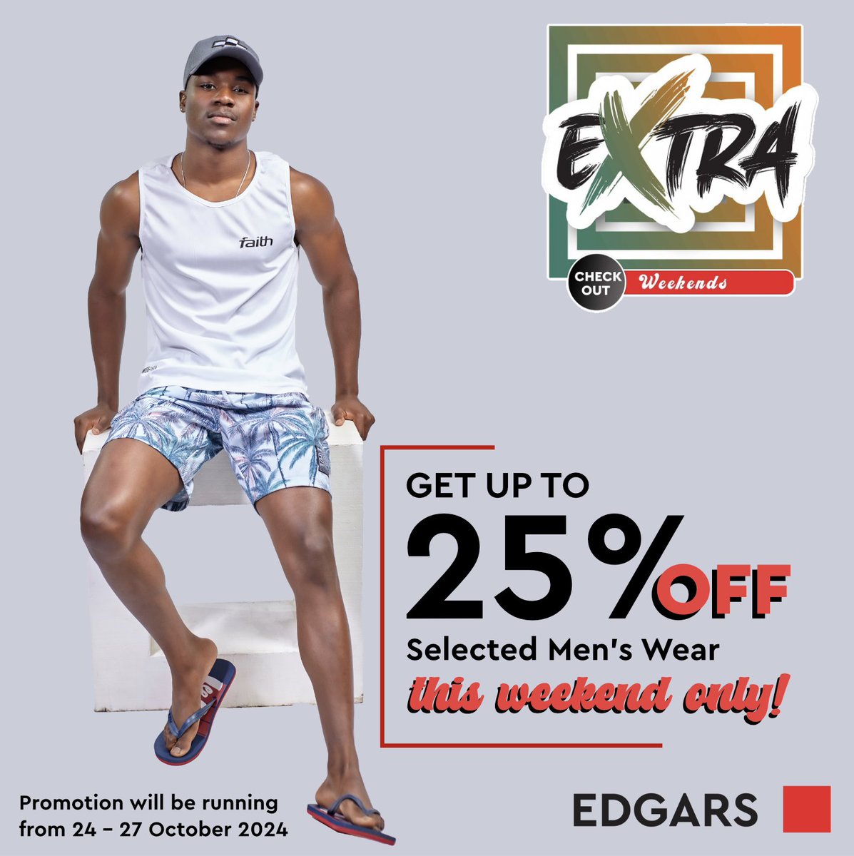 EdgarsZW's tweet photo. Level up your wardrobe with 25% off selected men's wear this weekend! From 24-27 October, 2024, refresh your look with timeless pieces that never go out of style.
#Edgars #OwnYourLook #fashion #exclusive #ThisWeekendOnly https://t.co/hTmeldpirE