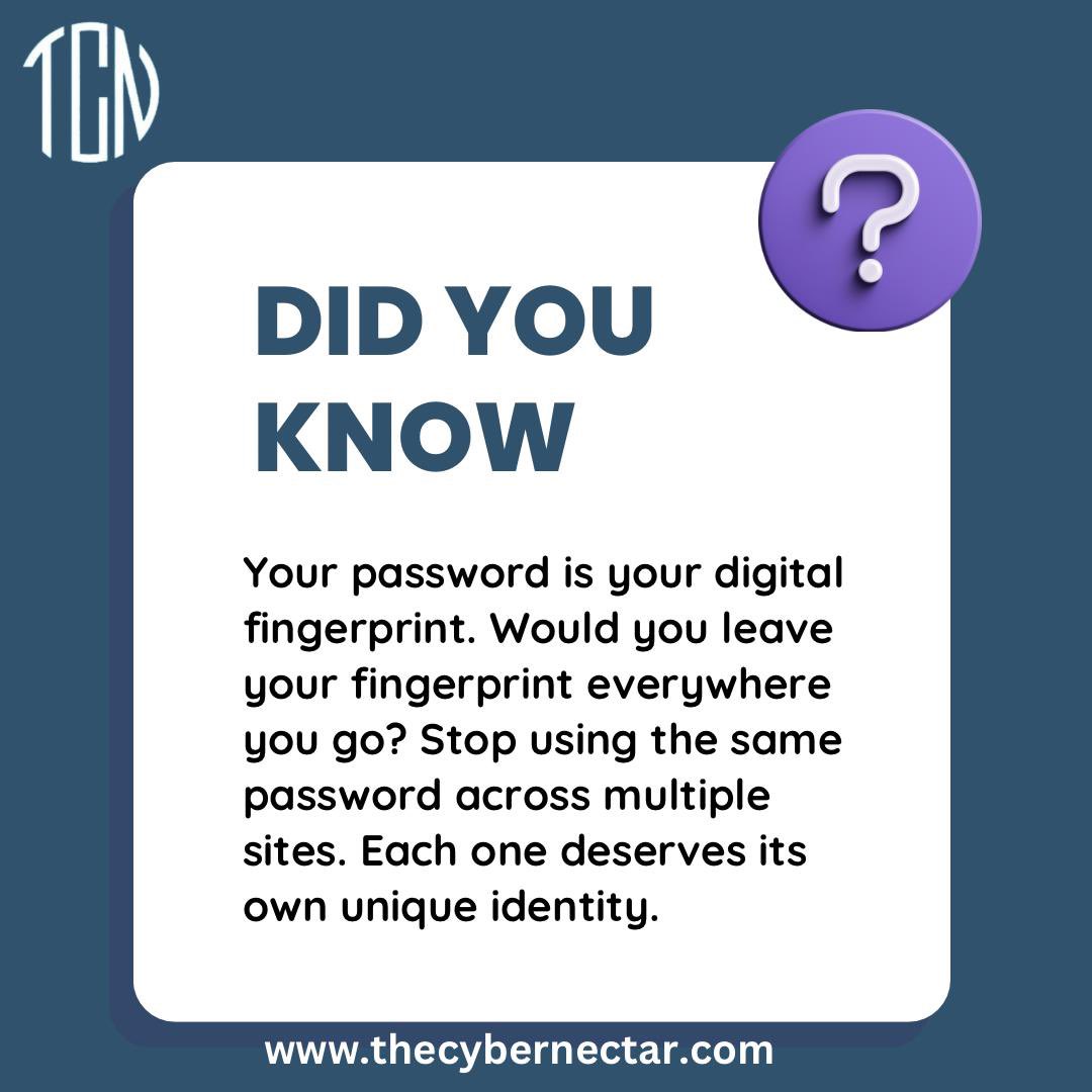 TheCyberNectar's tweet photo. 🚨 DID YOU KNOW? 🚨
Your password is like your digital fingerprint—would you leave it everywhere?
#PasswordProtection #DigitalSecurity #CyberAwareness #TheCyberNectar https://t.co/h8wkOE6xoW