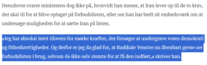 Omvendtland:
<a href="/Spolitik/">Socialdemokratiet</a> indførte selv muligheden for at forbyde donationer fra forbryderregimer til foreninger i Danmark. Men nu vil <a href="/KaareDybvad/">Kaare Dybvad</a> ikke bruge den til at skærme for Irans påvirkning gennem danske moskeer. Make it make sense 🙃
berlingske.dk/politik/et-sae…
