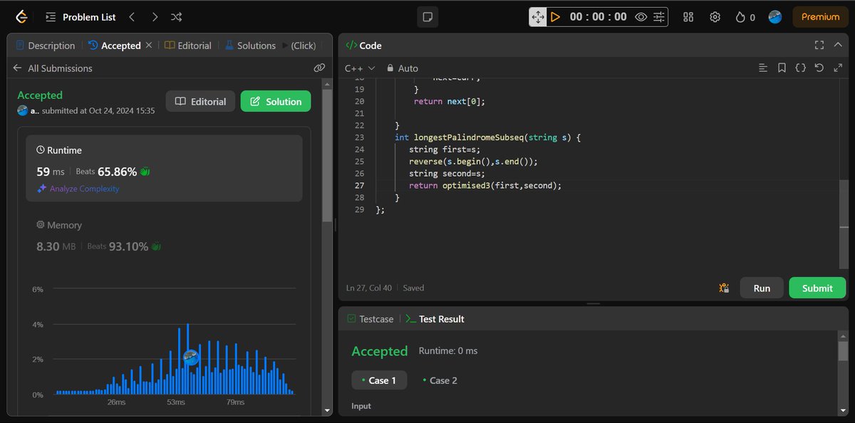 atan_mehdi's tweet image. 🚀 Day 52 of #100DaysOfCode &amp;amp; #100daysoflearning

Problem: 516. Longest Palindromic Subsequence
➡️ String
➡️ Dynamic Programming

Link to the Problem: leetcode.com/problems/longe…

@LeetCode  
#LeetCode #DSA #letsconnect #LearnAndGrow