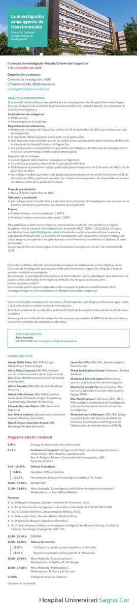 Mar Martí (@m2marti) on Twitter photo El próximo 7 de noviembre celebraremos nuestra II Jornada de Investigación <a href="/SagratCorHU/">Hospital Universitari Sagrat Cor</a> Gracias a la participación de grandes expertos reflexionaremos sobre el uso de la IA en investigación clínica El próximo 7 de noviembre celebraremos nuestra II Jornada de Investigación <a href="/SagratCorHU/">Hospital Universitari Sagrat Cor</a> Gracias a la participación de grandes expertos reflexionaremos sobre el uso de la IA en investigación clínica