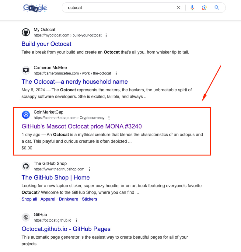 GithubMona's tweet photo. We are on top Google Search with keyword "octocat"

$MONA https://t.co/2VExQAPwPs