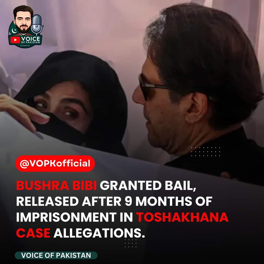 VOPKofficial1's tweet photo. She was granted bail in the Toshakhana case, where she was accused of misusing her position to retain valuable state gifts, including luxury jewelry, illegally.

#BushraBibi #bushrabibireleased #PakistanPolitics #ToshakhanaCase #vopkofficial #ImranKhan https://t.co/VvvyAo8sYl