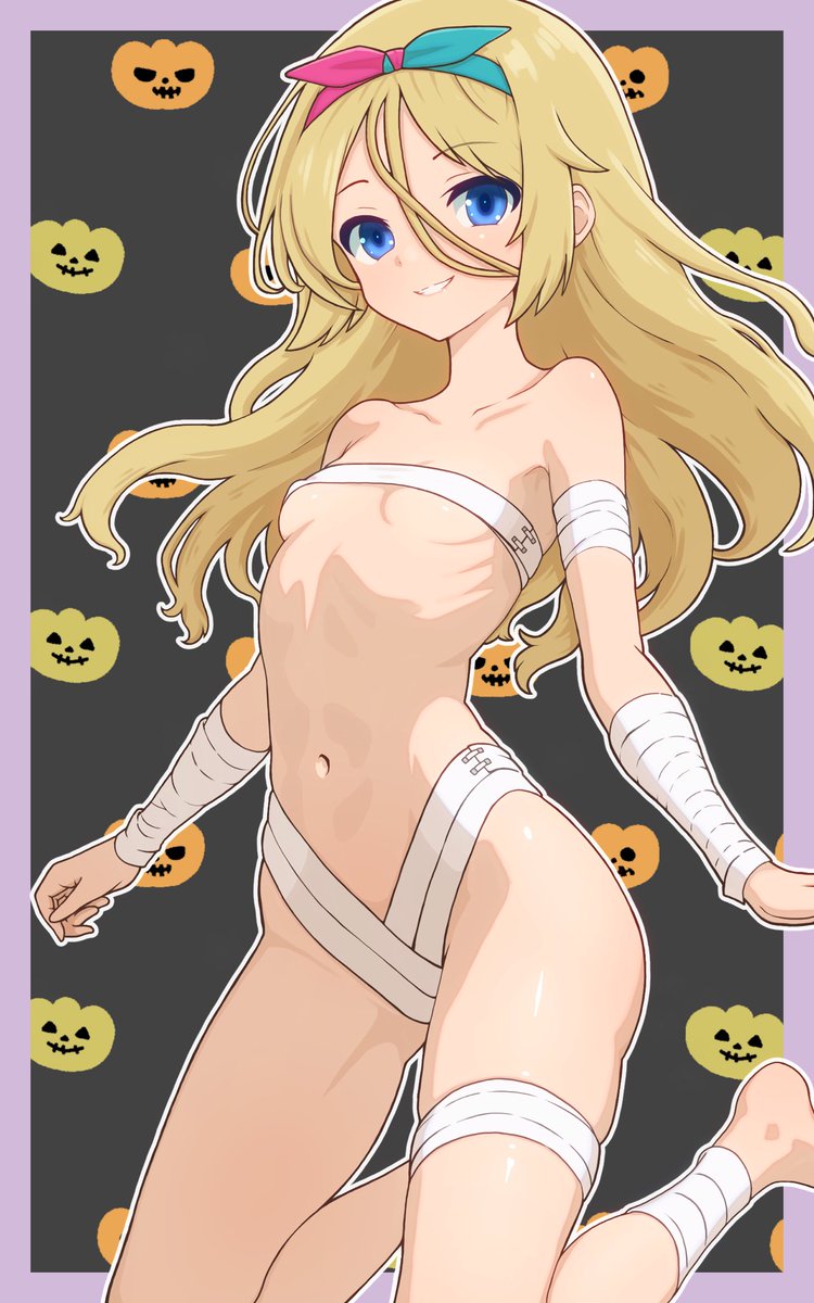 ハロウィンなので包帯を着る宮南ひかり。
思ったより露出が増えちゃったのでフィルターします。
差分はpixivに上げます。
#アリスギア　#宮南ひかり