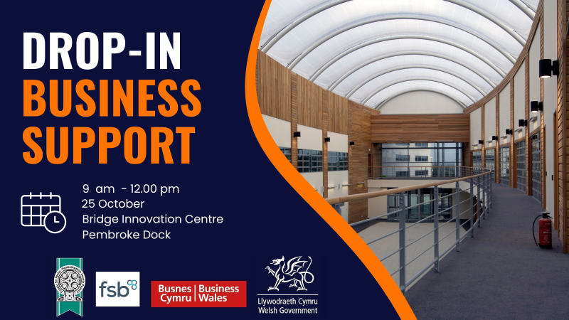 Business Support is available between 9:00am – 12:00 pm on the last Friday of each month at the Bridge Innovation Centre. 
Pop in to say hello!
Next Event:  25 October. ow.ly/XEZQ50KQ2Sw