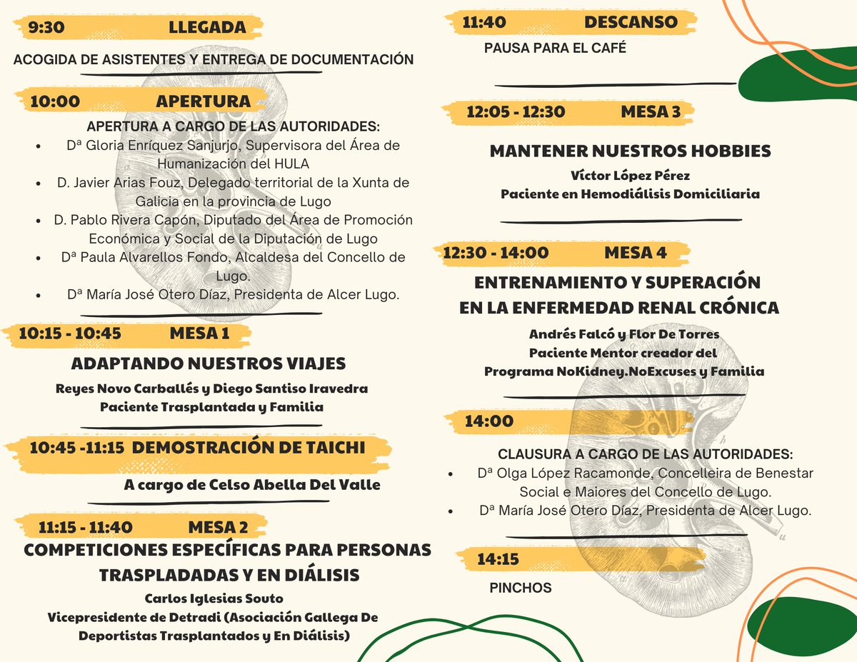ALCER lugo (@alcerlugo) on Twitter photo Quedan tres días para las XVII Jornadas Renales de la Asociación. Anótate en el teléfono 619 60 97 97 o en el correo alcerlugo@gmail.com
Te esperamos!!! Quedan tres días para las XVII Jornadas Renales de la Asociación. Anótate en el teléfono 619 60 97 97 o en el correo alcerlugo@gmail.com
Te esperamos!!!