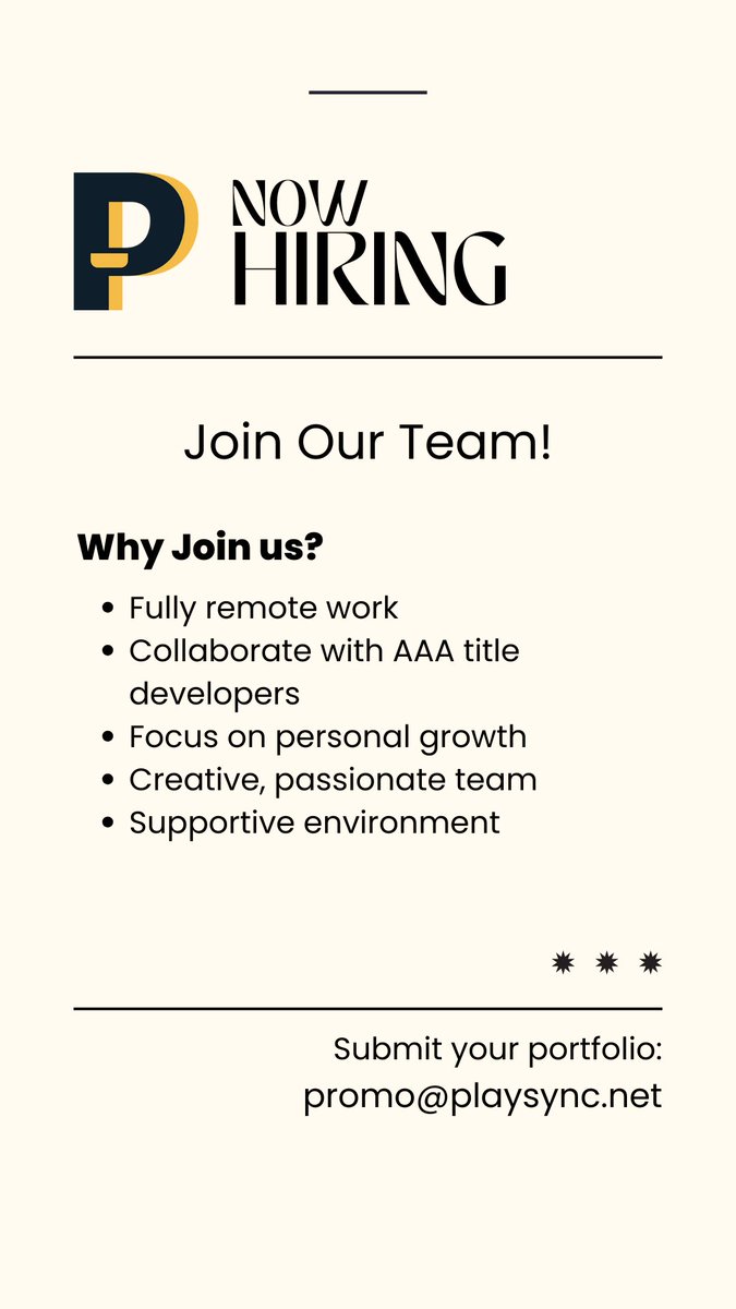 ✨ COME WORK WITH US ✨

We’re hiring a Chibi Illustration Artist and a Marketing 2D Artist to help bring our characters and worlds to life! 🎨

Interested? Send your portfolio here 👇
promo@playsync.net