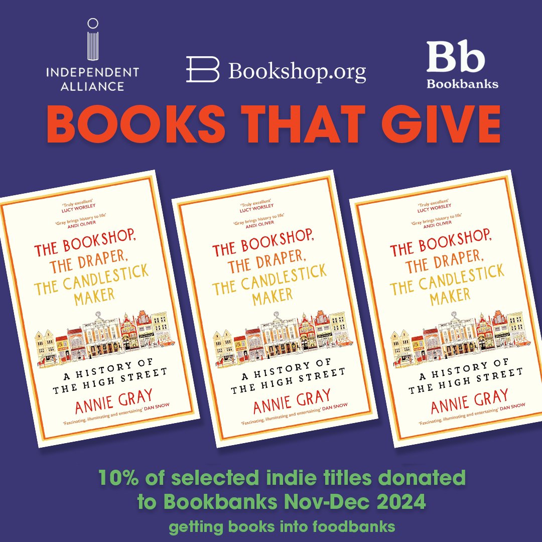 Buy #TheBookshopTheDraperTheCandlestickMaker by <a href="/DrAnnieGray/">Annie Gray</a> through <a href="/bookshop_org_UK/">Bookshop.org</a> until the end of the year to raise money for <a href="/bookbanksuk/">bookbanksuk</a> ✨

10% of the sales made in this period will go towards getting more books into foodbanks this winter 📚

tinyurl.com/TheBookshopThe…