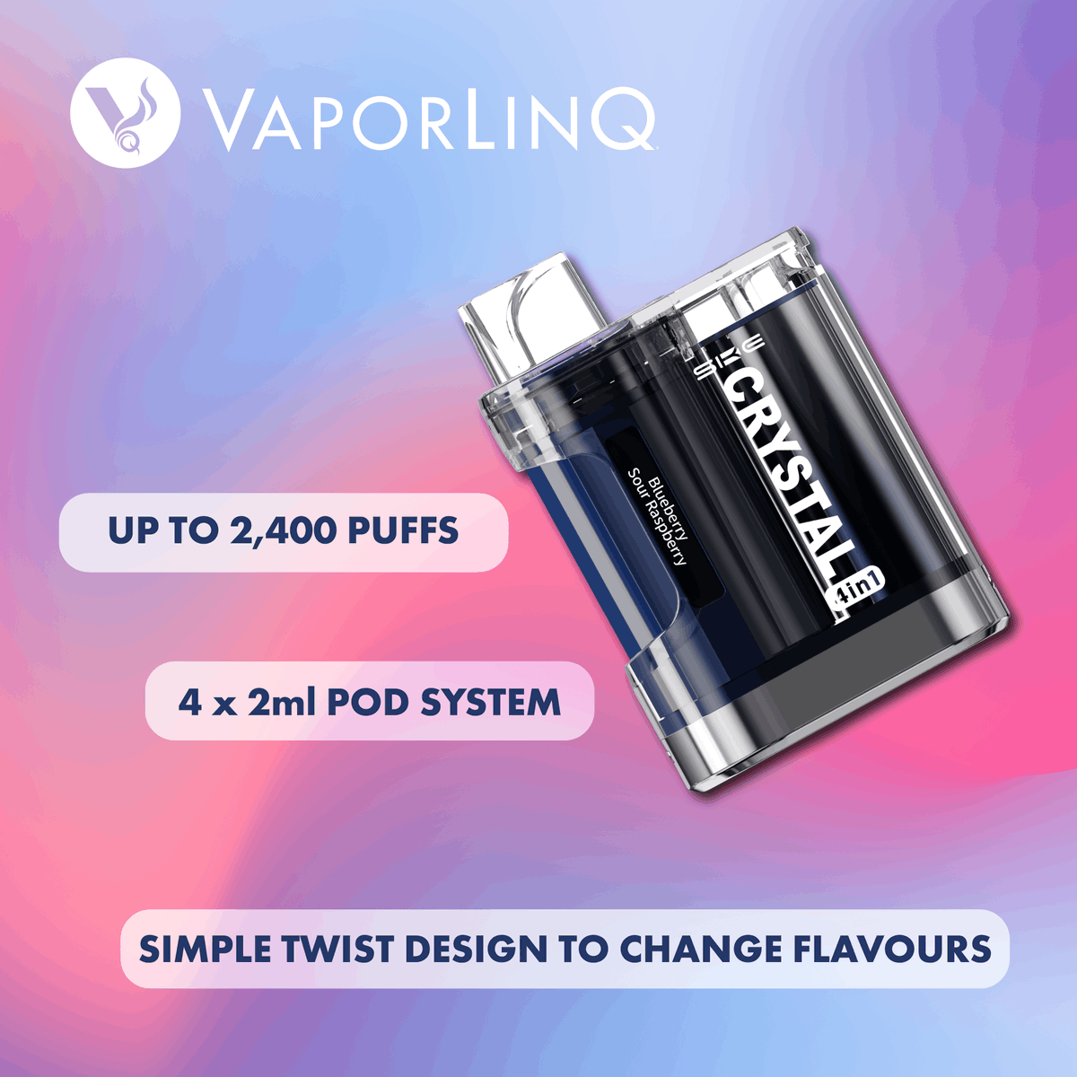 Check out the Crystal 4in1 with a unique twist-to-change flavour design, offering up to 2400 puffs and a 4x2 2ml pod system! In high demand, so don’t miss out—grab yours now!

Download our app for the LOWEST prices👇
ROI — loom.ly/GH-8tVk
NI — loom.ly/hV3Vp1s