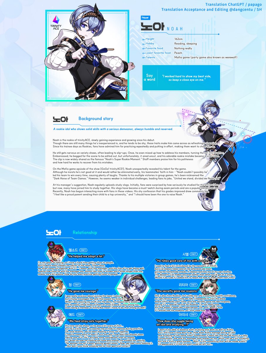 DangCentu's tweet photo. https://t.co/oCOCjtVxBs

trinityACE的主唱Noah簡歷是我翻譯的。 （中文/ 英語）
I translated the vocal, Noah profile of trinityACE. (CN/EN) 

MEGA CAKE成員們的簡歷預計明天翻譯！🥹
The profile of MEGA CAKE members will be translated tomorrow! 🥹 https://t.co/XM5Ztl7iZ4