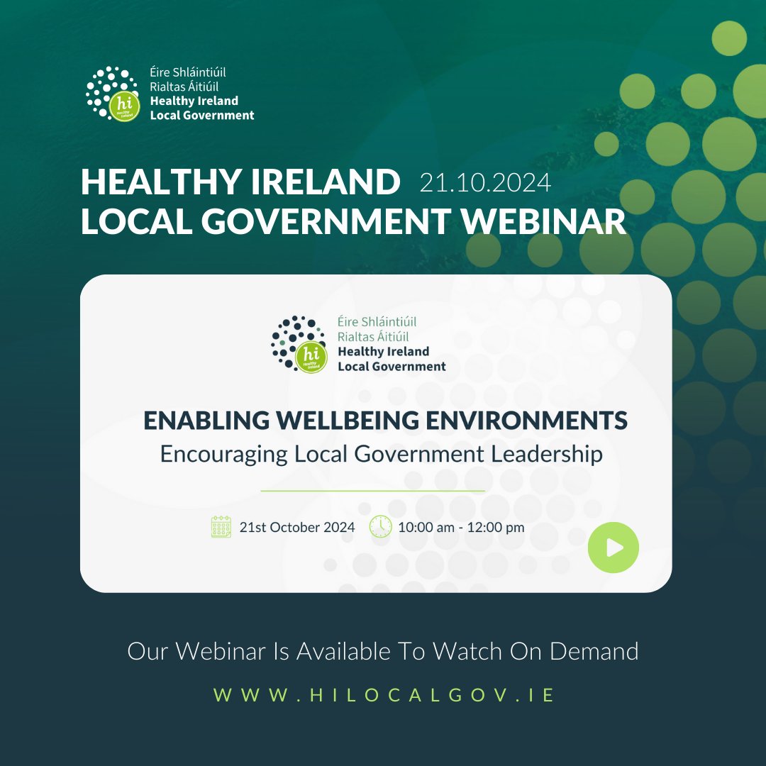 HealthyIRE_LG's tweet image. Our second webinar held on Monday, October 21st, 2024, is now available to watch on demand.

If you missed out on the webinar, visit our website to access it now 🔗 hilocalgov.ie/resources/enab…

#WellbeingLocalGov #EnablingWellbeingEnvironments #HealthyIrelandLocalGovernment
