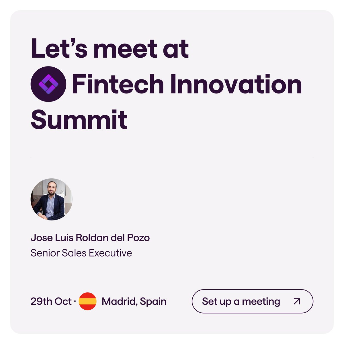 👋 We'll be at the Fintech Innovation Summit in Madrid! 

Find out more about how our modular and flexible solutions are helping platforms launch financial experiences faster and with more flexibility: eu1.hubs.ly/H0dgDYj0 #Fintech #Innovation