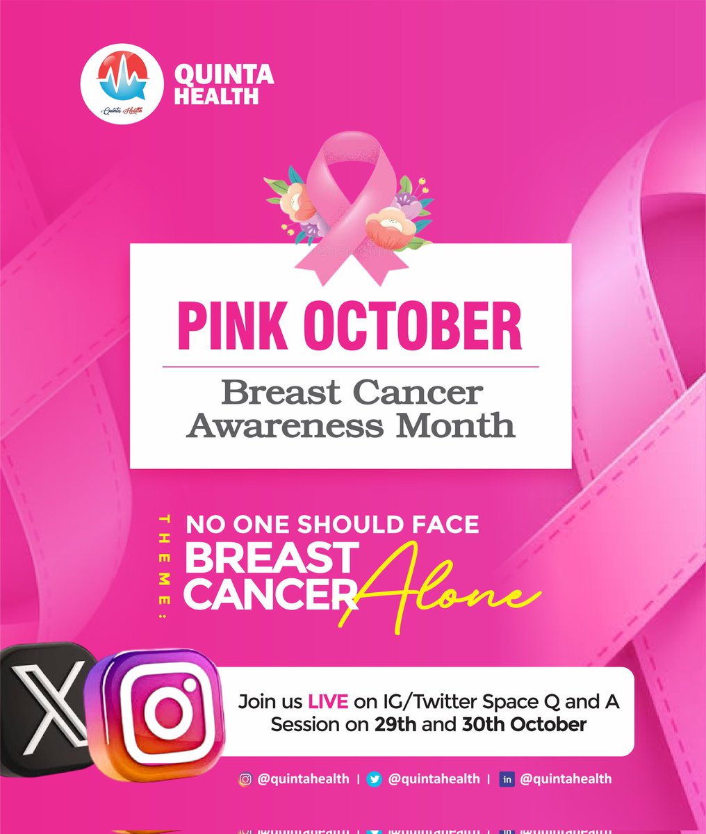quintahealth's tweet photo. “If it takes a village to raise a child, it takes a bloody army to battle cancer.” — Niyati Tamaskar.
Quinta Health is hosting a Twitter LIVE Q&A for Breast Cancer Awareness Month on October 30th. Let’s learn, share, and support together. 🎀
#PinkOctober2024
#cancerwarriors https://t.co/c7xjpIHkJG