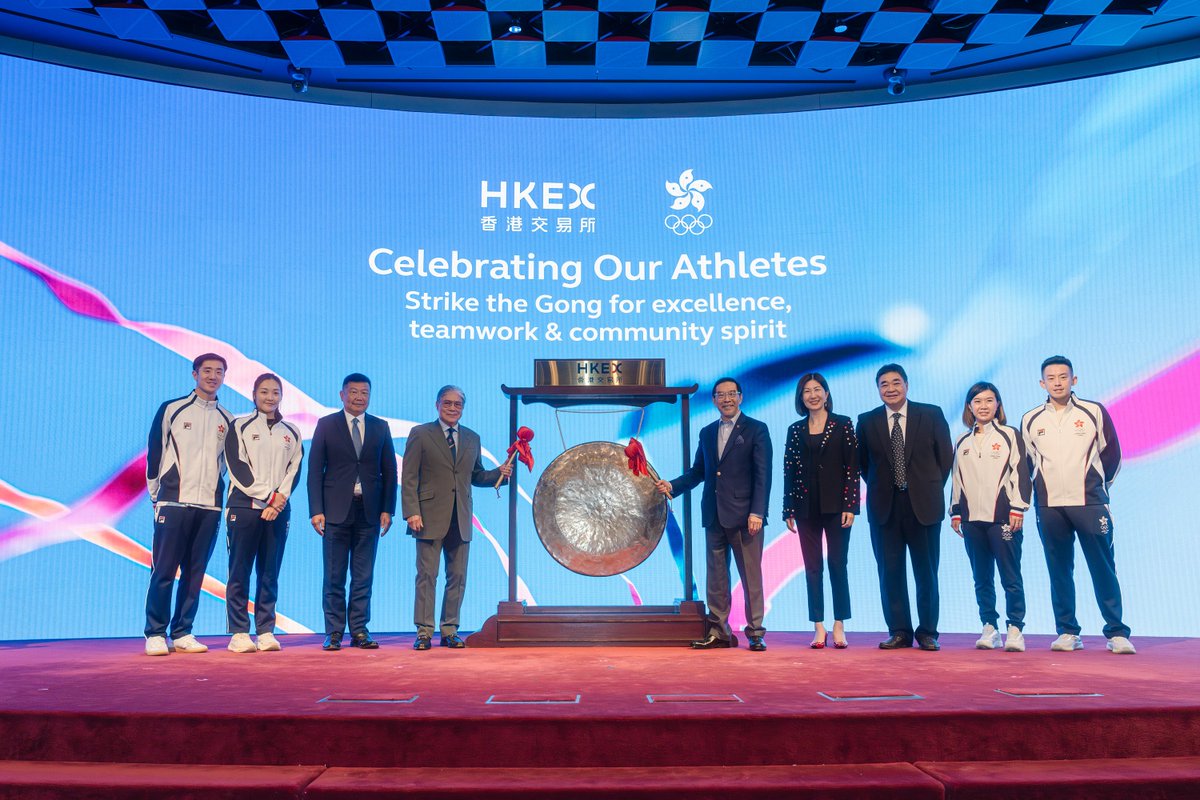 HKEX hosted a Gong-strike ceremony today at #HKEXConnectHall celebrating  the achievements of Hong Kong athletes in the Paris 2024 Olympic Games and  support from the Sports Federation & Olympic Committee of Hong