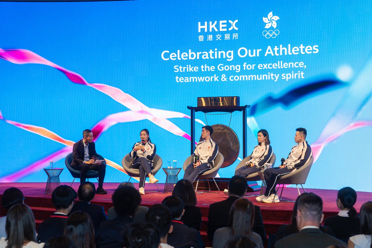 HKEX hosted a Gong-strike ceremony today at #HKEXConnectHall celebrating  the achievements of Hong Kong athletes in the Paris 2024 Olympic Games and  support from the Sports Federation & Olympic Committee of Hong