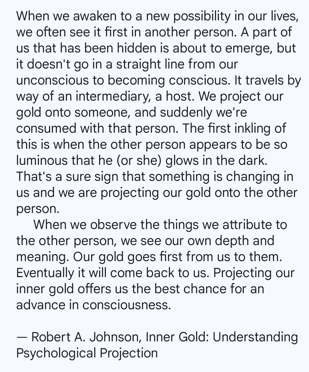 TheaEuryphaessa's tweet photo. Jungian, Robert Johnson on projecting our inner gold. https://t.co/ulG6YSSEEC
