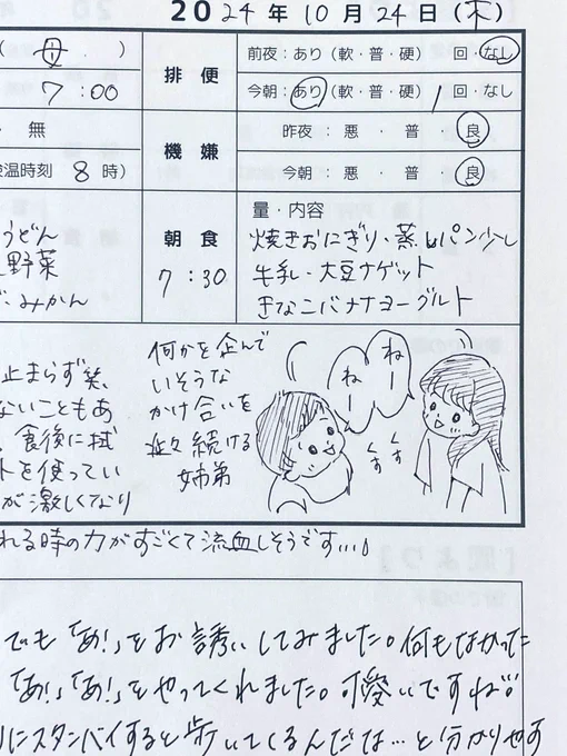 2024.10.24(thu)
1y4m10d

#連絡帳de育児記録
#育児日記 #育児絵日記 #育児イラスト
#1歳 #2023jun_baby
#ママ垢さんと繋がりたい 