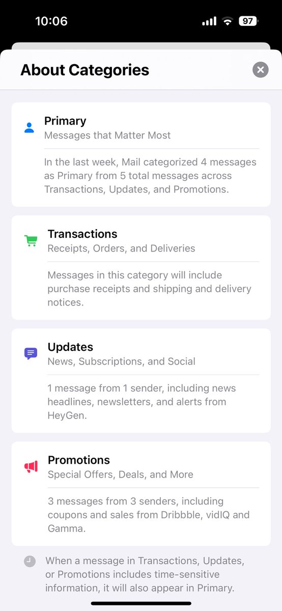 techbybird's tweet image. iOS 18.2 beta 1: категории писем в Почте

Если, например, от Duolingo что-то срочное — закинет письмо в «Важные», а не в категорию приложения
