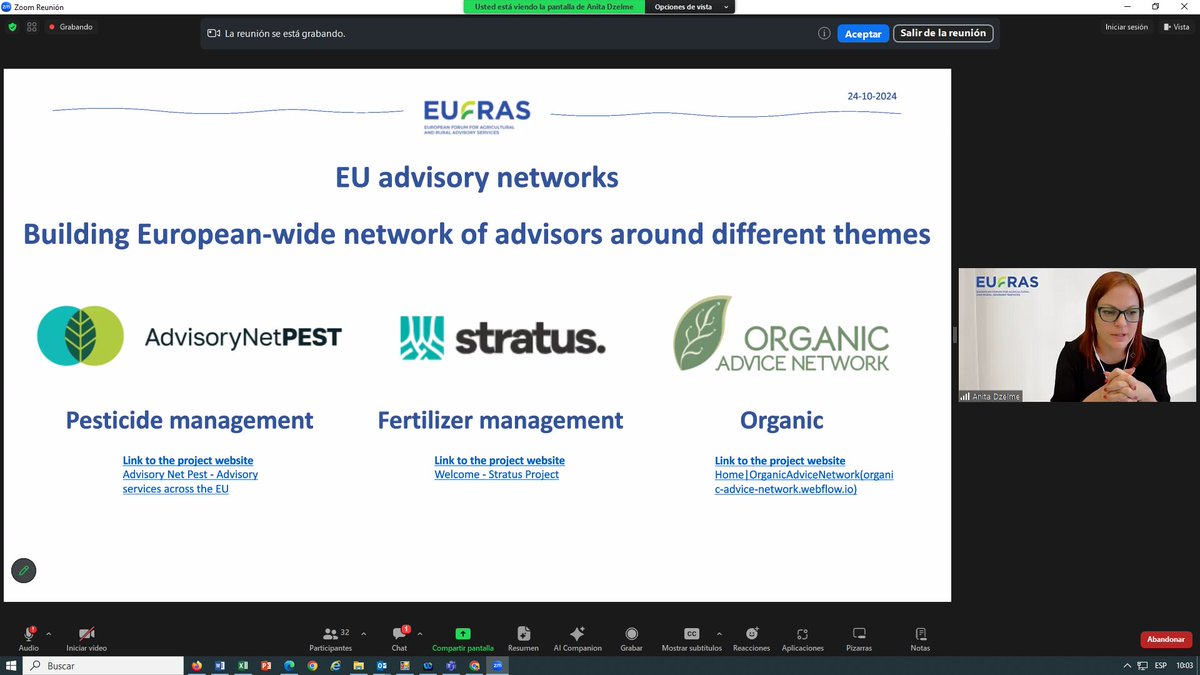IntiaSa's tweet photo. Hoy Paula Resano, de #INTIA, ha presentado el proyecto @STRATUS_EU en el evento 'Thematic Networks' organizado por #EUFRAS, en el que han participado otros 2 proyectos de redes de asesoramiento.
#AdvisoryNetPESTy #OrganicAdviceNetwork https://t.co/qxz0LnLfos