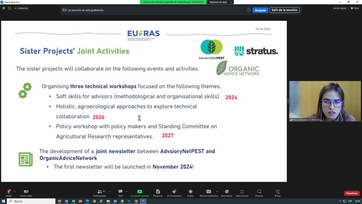 IntiaSa's tweet photo. Hoy Paula Resano, de #INTIA, ha presentado el proyecto @STRATUS_EU en el evento 'Thematic Networks' organizado por #EUFRAS, en el que han participado otros 2 proyectos de redes de asesoramiento.
#AdvisoryNetPESTy #OrganicAdviceNetwork https://t.co/qxz0LnLfos