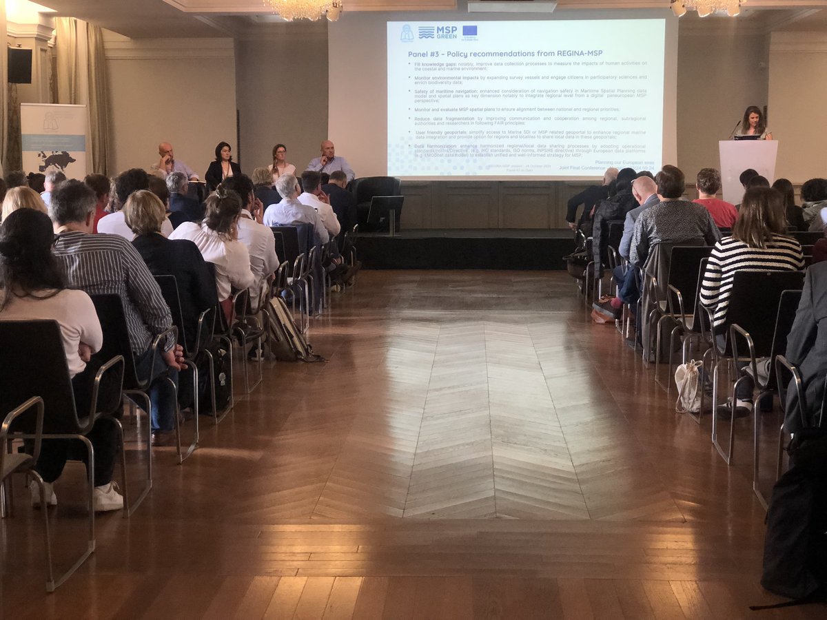 🎤3rd panel within REGINA’s Final Conference held back2back to the #MSPWeek in Marseille 🇫🇷 panelists discuss the need of harmonisation &amp; interoperability on #MSP data 💽
 #MaritimeSpatialPlanning
@CINEA #EMFAF <a href="/EU_MARE/">EU Maritime & Fish</a>
