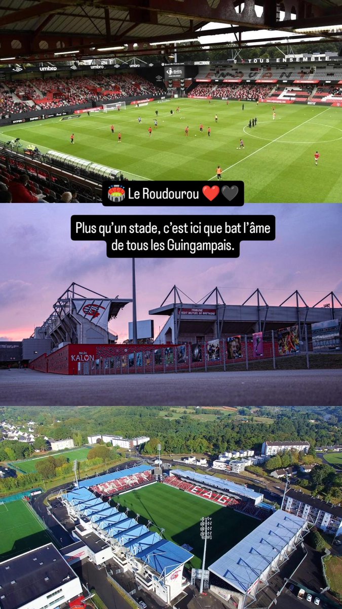Le Roudourou
Plus qu’un stade, c’est ici que bat l’âme de tous les Guingampais.
C’est notre histoire, notre passion, notre maison.
#Roudourou #FiertéGuingampaise #EAG #TousEnsemble