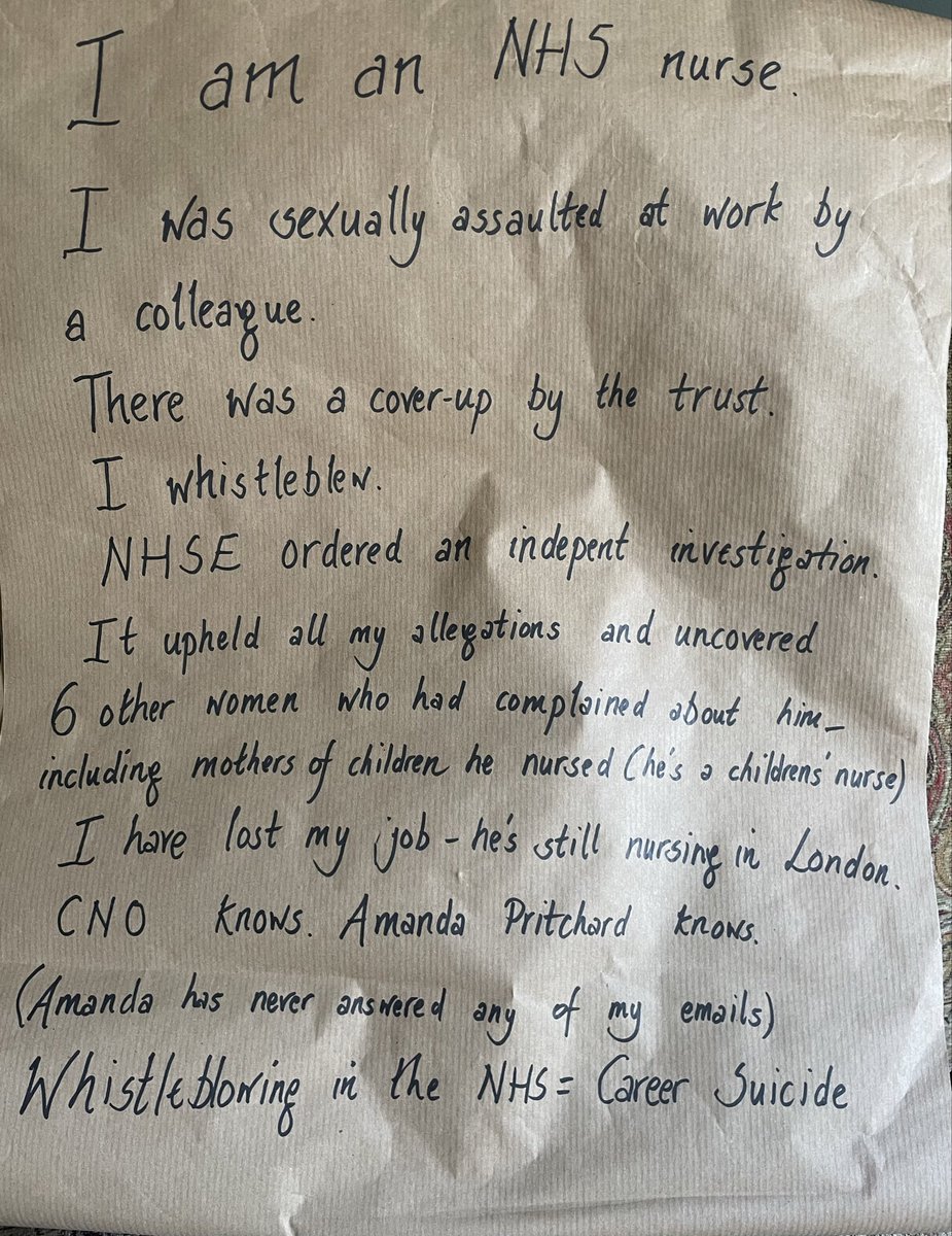 Michelle Russell (@mothermruss) on Twitter photo I am standing outside <a href="/NHSEngland/">NHS England</a> Wellington House. I used to work here. I lost my job because I whistleblew. <a href="/AmandaPritchard/">Amanda Pritchard</a> talks about staff reporting sexual harassment yet has never answered any of my emails. I am now unemployed. He’s nursing children in London I am standing outside <a href="/NHSEngland/">NHS England</a> Wellington House. I used to work here. I lost my job because I whistleblew. <a href="/AmandaPritchard/">Amanda Pritchard</a> talks about staff reporting sexual harassment yet has never answered any of my emails. I am now unemployed. He’s nursing children in London