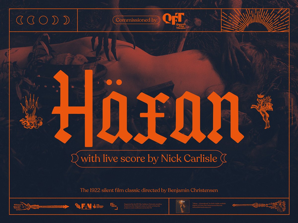 Queen's Film Theatre (@qftbelfast) on Twitter photo Häxan is on tour.
This Saturday you can see the 1922 witchy classic, with a new score performed live by <a href="/nick_carlisle/">Nick Carlisle</a>, commissioned by us, down at <a href="/TullamoreArts/">Tullamore Arts</a>.
eskerarts.ie/events/haxan-l… Häxan is on tour.
This Saturday you can see the 1922 witchy classic, with a new score performed live by <a href="/nick_carlisle/">Nick Carlisle</a>, commissioned by us, down at <a href="/TullamoreArts/">Tullamore Arts</a>.
eskerarts.ie/events/haxan-l…