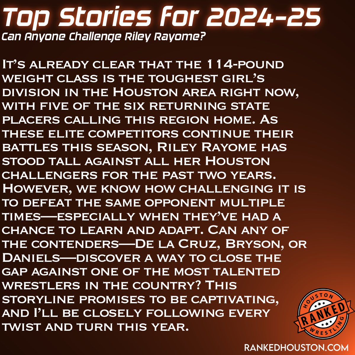 Each day this week, we’ll be covering some of the top stories and athletes to watch this upcoming season. The full story is available at rankedhouston.com